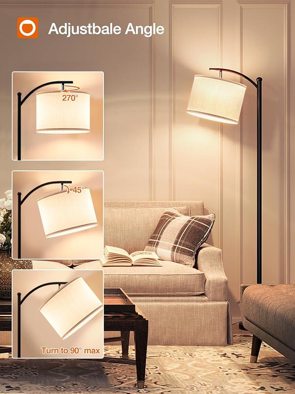 addlon Floor Lamp for Living Room with 3 Color Temperatures, Standing lamp with Linen lampshade for Bedroom, Office, Lamps with 9W LED Bulb Included - Black with Gray Lampshade - LeafyLoom