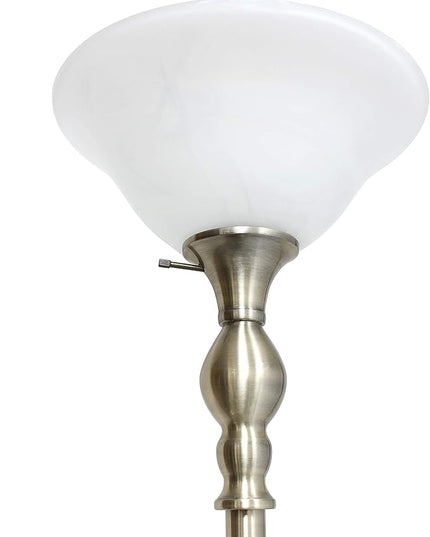 Elegant Designs LF2001-ABS 1 Light Torchiere Marbleized White Glass Shade Floor Lamp, Antique Brass - LeafyLoom