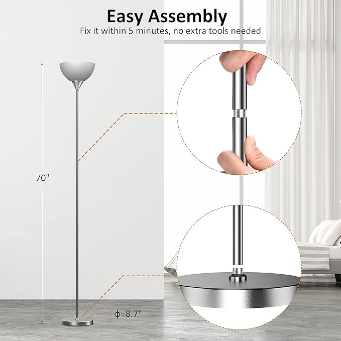 PESRAE Floor Lamp, Remote Control with 4 Color Temperatures, Torchiere Floor lamp for Bedroom, Standing Lamps for Living Room, Bulb Included (Brushed Nickel) - LeafyLoom