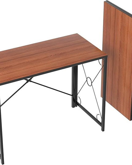 VECELO 39.4" Folding Computer Desk Simple Laptop Table Home Office Workstation for Reading Writing, No Assembly Needed, Small Space, Antique Brown - LeafyLoom