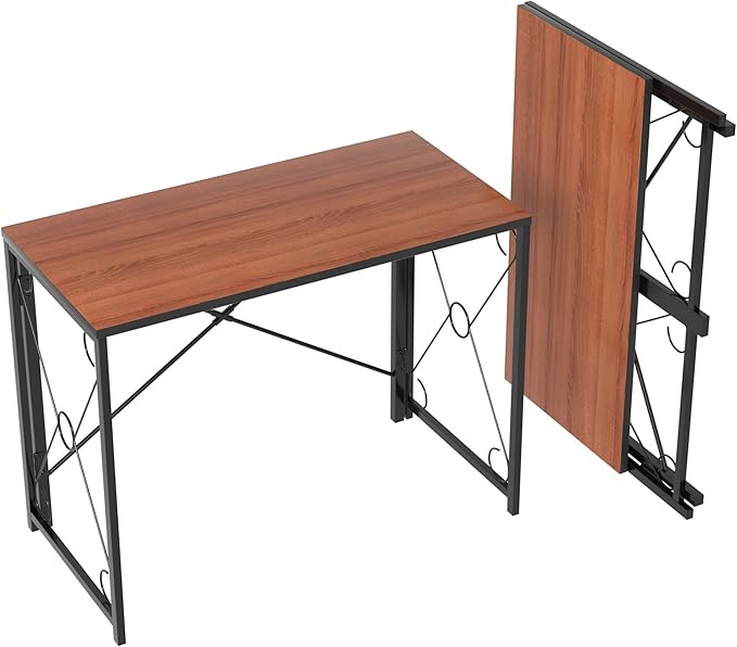VECELO 39.4" Folding Computer Desk Simple Laptop Table Home Office Workstation for Reading Writing, No Assembly Needed, Small Space, Antique Brown - LeafyLoom