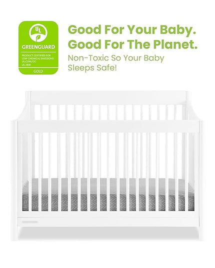 Delta Children Brooks 6-in-1 Convertible Crib, Bianca White + Simmons Kids Quiet Nights Breathable Crib Mattress with Removable/Machine Washable Cover (Bundle) - LeafyLoom