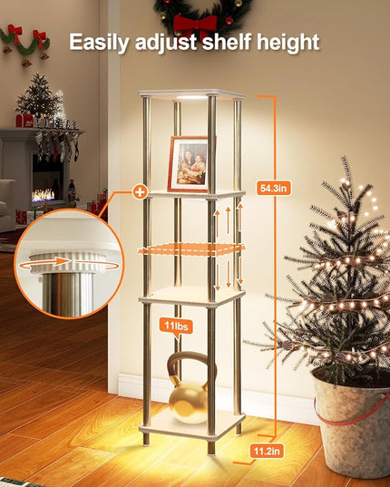 Kekeou RGBCW Floor Lamp with Shelves Tall Lamp Music Sync APP Control Standing Lamp with Wireless Charger & USB Port Color Changing Lamp with Shelves Work with Alexa White 4 Tier - LeafyLoom