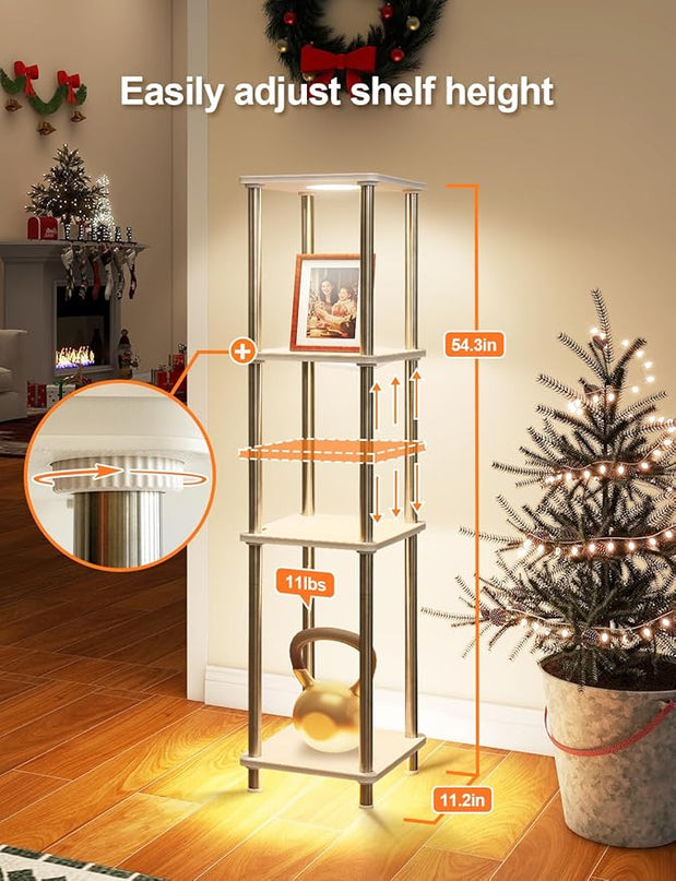 Kekeou RGBCW Floor Lamp with Shelves Tall Lamp Music Sync APP Control Standing Lamp with Wireless Charger & USB Port Color Changing Lamp with Shelves Work with Alexa White 4 Tier - LeafyLoom