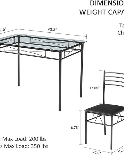 VECELO Dining Table with 4 Chairs [4 Placemats Included, Black, 43.3x27.5x30, 15.7x16.9x33.8 - LeafyLoom