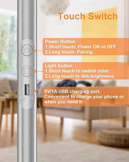 LEPOWER Floor Lamp,Bright LED Floor Lamp with 16 Million Color Choices, Touch Control&Compatible with Alexa, Goolge Home, Smart Control Dimmable Standing Lamp for Living Room, Bedroom, Office - LeafyLoom