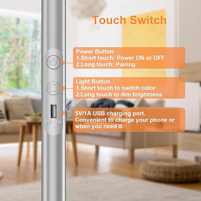 LEPOWER Floor Lamp,Bright LED Floor Lamp with 16 Million Color Choices, Touch Control&Compatible with Alexa, Goolge Home, Smart Control Dimmable Standing Lamp for Living Room, Bedroom, Office - LeafyLoom