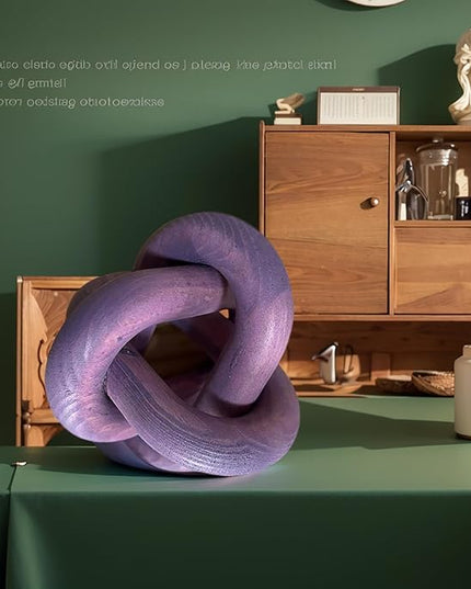 Wood Knot Decor -Coffee Table Decor Shelf Decor Table Books Hand Carved Home Decoration Boho Country Rustic Modern Shabby Chic Style Decor 3 Link Wooden Knot Chain Link Decor (Purple) - LeafyLoom
