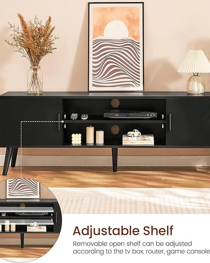 Iwell Black TV Stand for 60 Inch TV, Entertainment Center with Adjustable Shelf, TV Console, Modern TV Stand for Living Room, Bedroom, Black - LeafyLoom