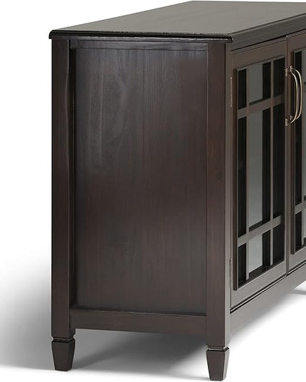 SIMPLIHOME Connaught SOLID WOOD 46 Inch Wide Traditional Low Storage Cabinet in Dark Chestnut Brown, For the Living Room, Entryway and Family Room - LeafyLoom