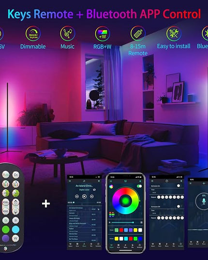 Bodun RGB Corner Floor Lamp 56 inches Smart LED Mood Lighting Bar Ambient Light Tower with Music Sync Floor Lamps for Living Room Remote Control Color Changing - LeafyLoom