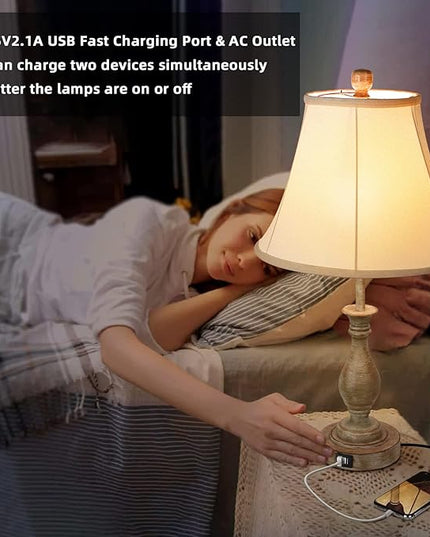 Farmhouse Table Lamp Touch Control 3-Way Dimmable Table Lamp, Modern Nightstand Lamp with 2 USB Port Bedside Desk Lamp with Fabric Shade for Living Room Bedroom Hotel (Pack-001) - LeafyLoom