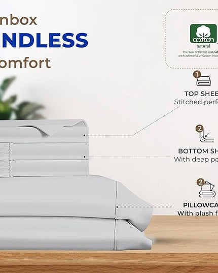 THREAD SPREAD 100% Egyptian Cotton Split King Sheets Sets for Adjustable Bed - 600 Thread Count 5 PC Top Split King Sheets, 16" Deep Pocket Soft Cooling Sheets for Split King Adjustable Bed - Silver - LeafyLoom