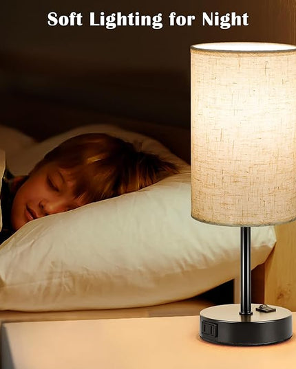 ZJOJO Table Lamp for Bedroom, Bedside Table Lamps Set of 2, Small Lamp with 3 Way Dimmable Desk Lamp Using Rocker Switch, Nightstand Lamp with AC Outlets for Living Room Home Decor - LeafyLoom