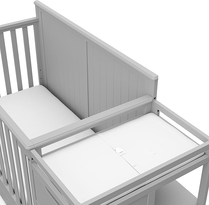 Graco Hadley 5-in-1 Convertible Crib and Changer with Drawer (Pebble Gray) – Crib and Changing-Table Combo with Drawer, Includes Changing Pad, Converts to Toddler Bed, Daybed and Full-Size Bed - LeafyLoom