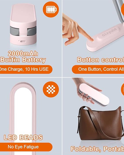 LED Desk Lamp for Office Home & Battery Operated Lamp Rechargeable Lamp Foldable & Portable Light, LED Desk Light Strip, 3 Brightness Dimmable Small Desk Lamp Wireless Reading Lamp - LeafyLoom