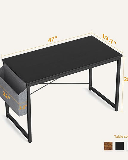 Cubiker Computer Desk 47 inch Home Office Writing Study Desk, Modern Simple Style Laptop Table with Storage Bag, Black - LeafyLoom