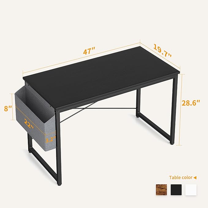 Cubiker Computer Desk 47 inch Home Office Writing Study Desk, Modern Simple Style Laptop Table with Storage Bag, Black - LeafyLoom