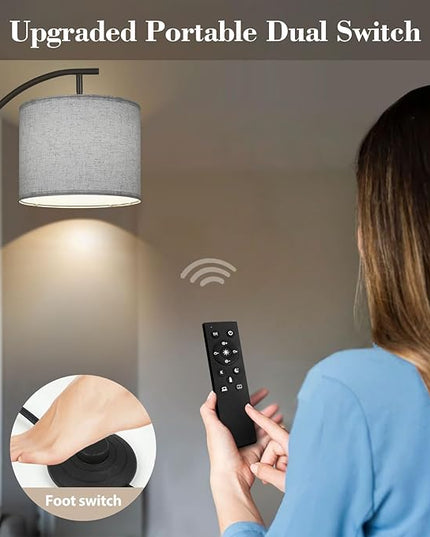 PESRAE Floor Lamp for Living Room, 9W Stepless Dimmable 3000-6000K LED Bulb Included, Standing Lamp with Remote Control, Tall lamp with Adjustable Linen Lampshade for Office… - LeafyLoom