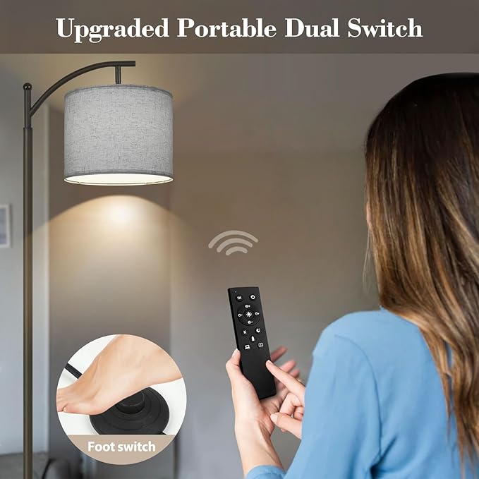 PESRAE Floor Lamp for Living Room, 9W Stepless Dimmable 3000-6000K LED Bulb Included, Standing Lamp with Remote Control, Tall lamp with Adjustable Linen Lampshade for Office… - LeafyLoom