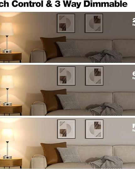 Table Lamps for Bedrooms Set of 2 Bedside - Nightstand Bedroom Lamp with USB C Port and AC Outlet Charging, Dimmable Touch Small End Side Lamp, Beige Night Stand Light for Kid/Guest Room/Living Room - LeafyLoom