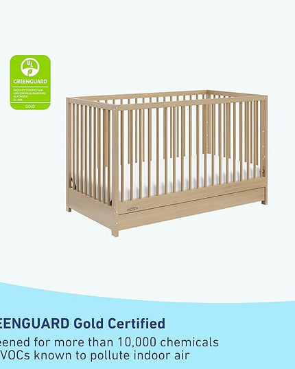 Graco Teddi 5-in-1 Convertible Crib with Drawer (Driftwood) – GREENGUARD Gold Certified, Crib with Drawer Combo, Full-Size Nursery Storage Drawer, Converts to Toddler Bed, Daybed and Full-Size Bed - LeafyLoom
