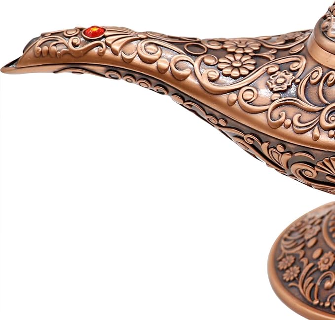 Classic Vintage Collectable Rare Legend Aladdin Magic Genie Costume Lamp Home Table Decoration & Gift, Red Bronze - LeafyLoom