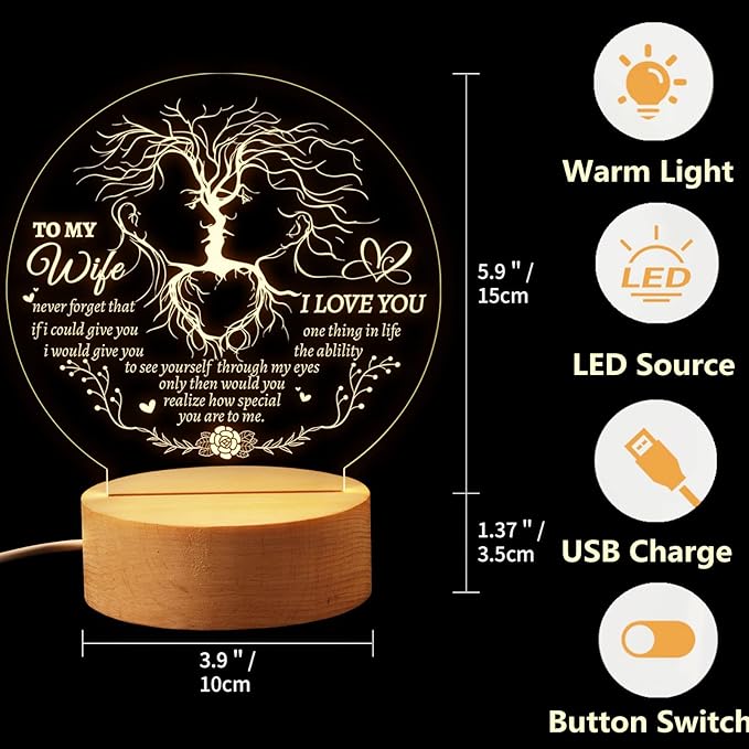 Welsky Birthday Gifts for Wife, Wife Birthday Gift Ideas, Romantic Night Light Gifts for Her Wife, I Love You Gifts for Her - LeafyLoom