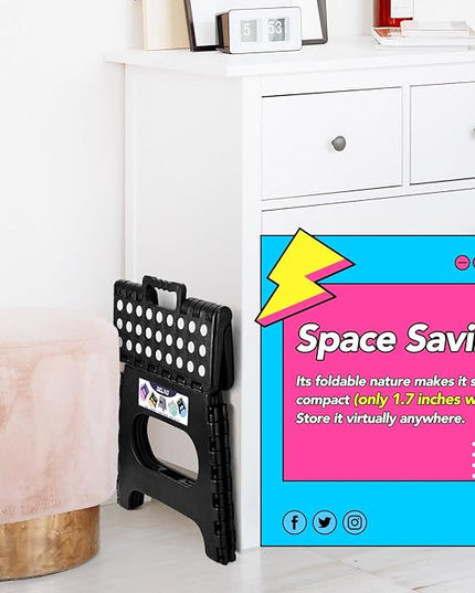 Delxo Folding Step Stool,11 Inch Non-Slip Foldable Step Stools for Kids and Adults,Portable Foldable Step Stool Lightweight Small Folding Stool with Handle for Kitchen Bathroom in Black,1 Pack - LeafyLoom