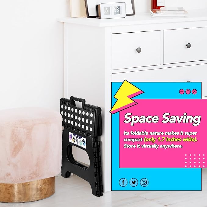 Delxo Folding Step Stool,11 Inch Non-Slip Foldable Step Stools for Kids and Adults,Portable Foldable Step Stool Lightweight Small Folding Stool with Handle for Kitchen Bathroom in Black,1 Pack - LeafyLoom