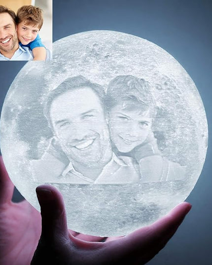 Custom Moon Lamp with Your Photo Text - 3D Printing Moon Light 5.9 Inch Touch Change 2 Colors - Personalized Christmas Birthday Valentine's Gift For Her Women Wife Girlfriend Couple Daughter Son - LeafyLoom