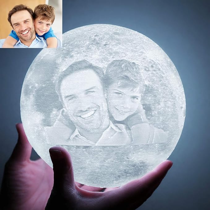 Custom Moon Lamp with Your Photo Text - 3D Printing Moon Light 5.9 Inch Touch Change 2 Colors - Personalized Christmas Birthday Valentine's Gift For Her Women Wife Girlfriend Couple Daughter Son - LeafyLoom