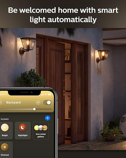 Philips Hue Inara Outdoor Smart Wall Light, Black - E26 White Filament LED Bulb - 1 Pack - Requires Hue Bridge - Control with Hue App and Voice - Weatherproof PhilipsHue