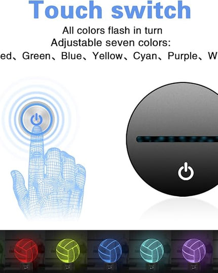 Elstey Volleyball 3D Lamp Optical Illusion Night Light, 7 Color Changing Touch Switch Acrylic Flat & ABS Base & USB Cable Decoration Lamps for Christmas Gift - LeafyLoom