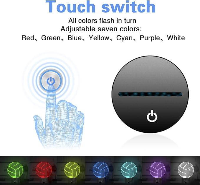 Elstey Volleyball 3D Lamp Optical Illusion Night Light, 7 Color Changing Touch Switch Acrylic Flat & ABS Base & USB Cable Decoration Lamps for Christmas Gift - LeafyLoom