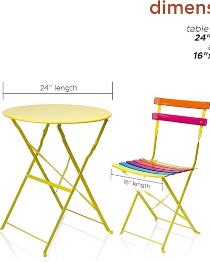 Alpine Corporation MSY114A Rainbow Metal Bistro Set w Two, Table: 24" L x 24" W x 28" H Chair: 16" L 18" W x 32" H - LeafyLoom