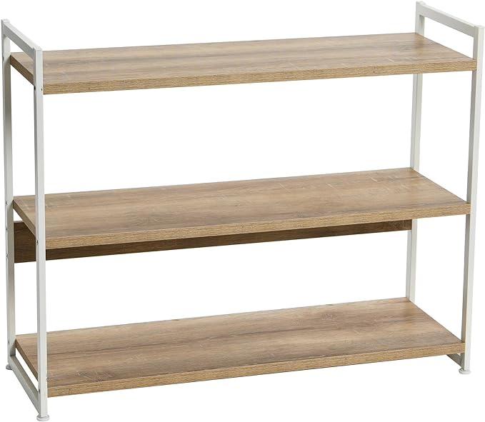 Household Essentials 3 Tier Wide Bookshelf, Coastal Oak Finish - LeafyLoom