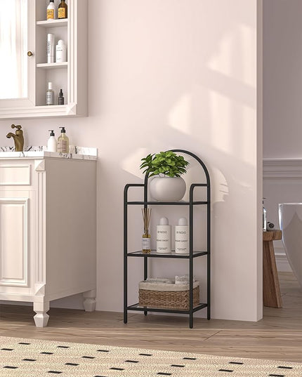 Bookcase Bookshelf, Tempered Glass Bookshelves, Slim Shelving Unit for Bedroom, Bathroom, Home Office, Steel Frame, 3 Tier Black BC10301B - LeafyLoom