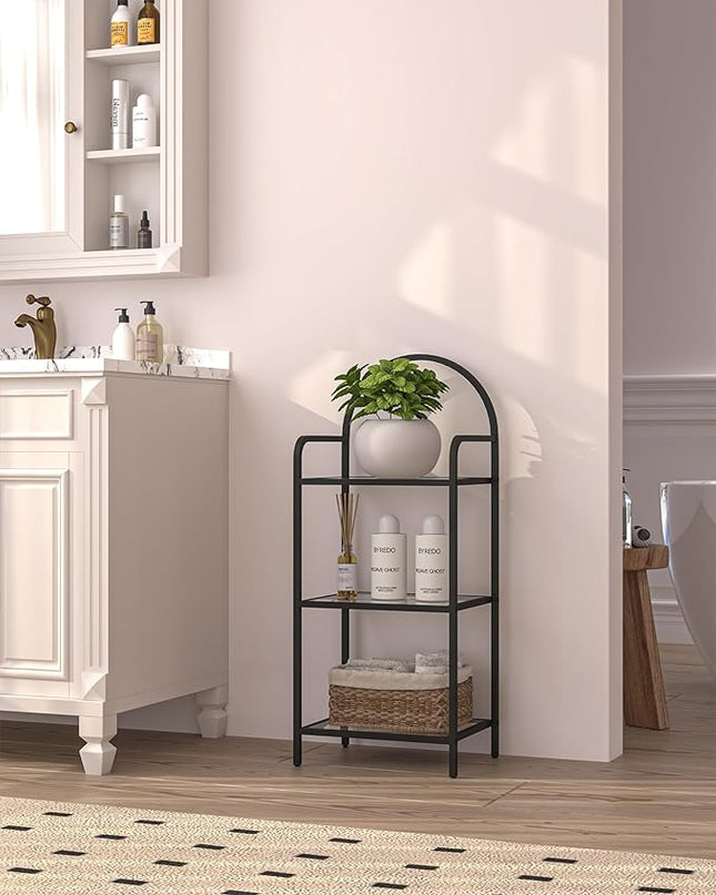 Bookcase Bookshelf, Tempered Glass Bookshelves, Slim Shelving Unit for Bedroom, Bathroom, Home Office, Steel Frame, 3 Tier Black BC10301B - LeafyLoom