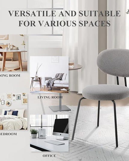 COLAMY Modern Fabric Dining Chairs Set of 2, Mid Centry Upholstered Dining Room Kitchen Chairs with Curved Backrest, Round Seat, Black Metal Legs, Grey - LeafyLoom