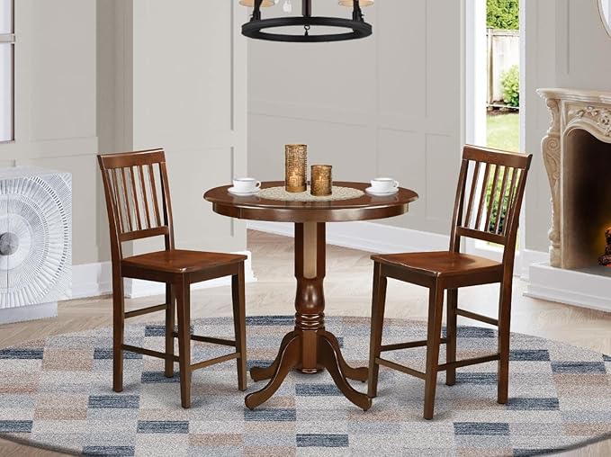 East West Furniture JAVN3-MAH-W 3 Piece Kitchen Counter Set for Small Spaces Contains a Round Dining Room Table with Pedestal and 2 Dining Chairs, 36x36 Inch, Mahogany - LeafyLoom