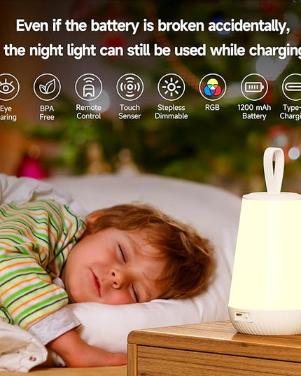 Dimmable Night Light Touch Lamp for Bedroom Rechargeable Remote Bedside Lamp Portable Hanging Table Lamp Changeable Warm White Light Perfect Toy Gift for Kids Adults - LeafyLoom