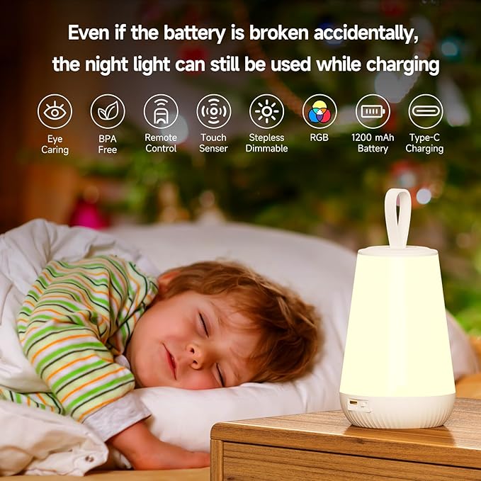 Dimmable Night Light Touch Lamp for Bedroom Rechargeable Remote Bedside Lamp Portable Hanging Table Lamp Changeable Warm White Light Perfect Toy Gift for Kids Adults - LeafyLoom