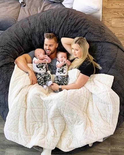 6FT Giant Round Faux Fur Bean Bag Chair Cover - Ultra Soft and Fluffy for Adults, Machine Washable (No Filler, Cover Only) - LeafyLoom