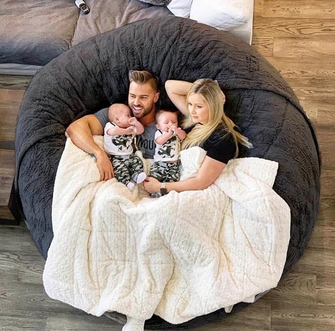 6FT Giant Round Faux Fur Bean Bag Chair Cover - Ultra Soft and Fluffy for Adults, Machine Washable (No Filler, Cover Only) - LeafyLoom