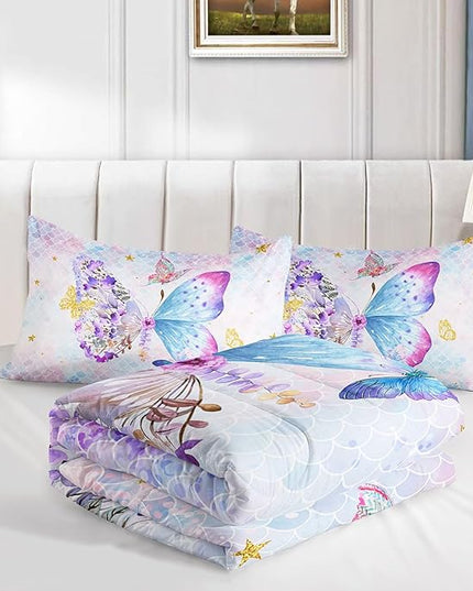 Datura home Butterfly Comforter Set Scales Butterfly Printed Quilt Bedding Set with 1 Comforter and 2 Pillowcases for Boys and Girls Bedroom All Season(Butterfly Scales Twin) - LeafyLoom