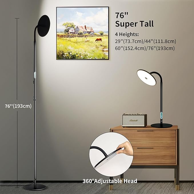 chiphy Floor Lamp, 76'' Tall Lamp, 40W 3500LM 30000Lux Super Bright Floor Lamps for Living Room, Dimmable 2300K-6500K Adjustable Gooseneck with Remote Control Floor Lamp for Bedroom Reading Office - LeafyLoom