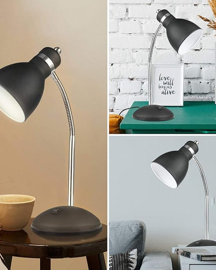 Desk Lamp with Flexible Gooseneck, Metal Table Lamp with 4W LED Bulb, Adjustable Eye-Care Reading Lamp for Bedside Reading, Studying, Computer and Hobbies (Sand Black) - LeafyLoom