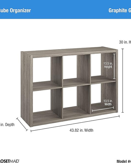 ClosetMaid Decorative 6 Cube Open Display Wood Laminate Versatile Storage Organizer for Indoor Home or Office Spaces, Graphite Gray - LeafyLoom