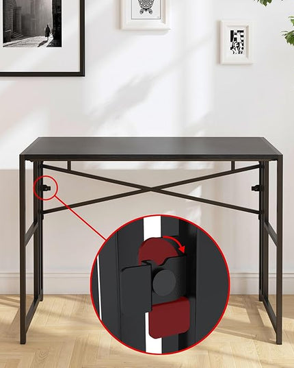 Folding Small Computer Desk, Foldable Space-Saving Home Office Table, Simple Study Writing Gaming Workstation for Small Space, No Assembly Needed, Black - LeafyLoom
